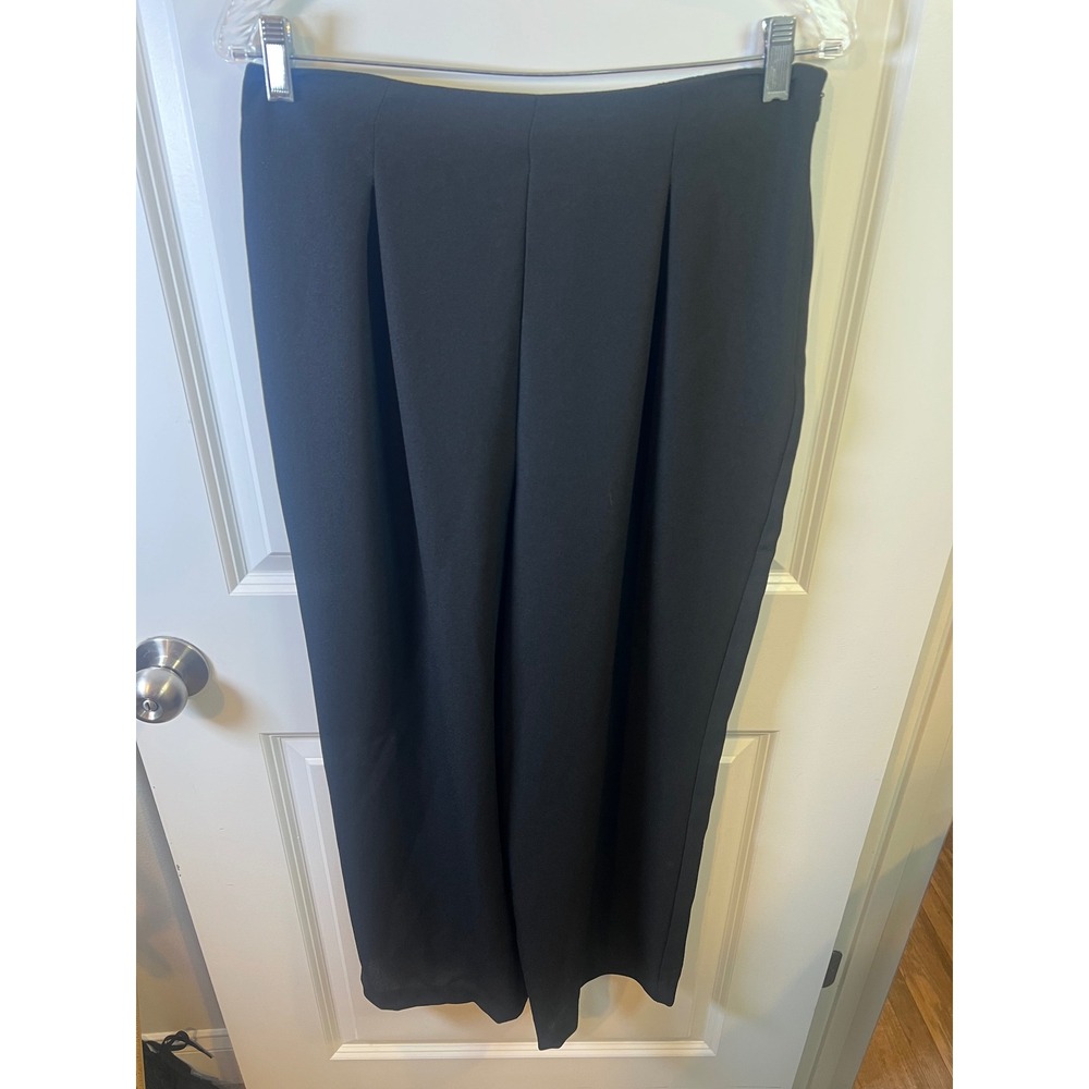 Leslie Fay Womens Wide Leg Pants Front Pleats Black Size 12